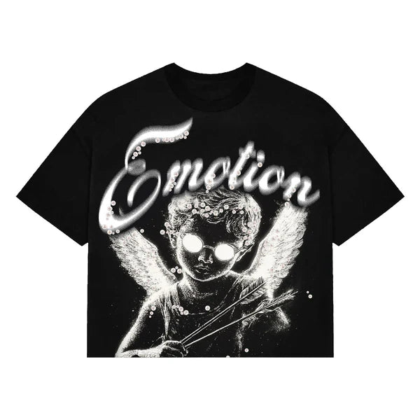 Mixed Emotions - Pearl Angel Black Crop Tee