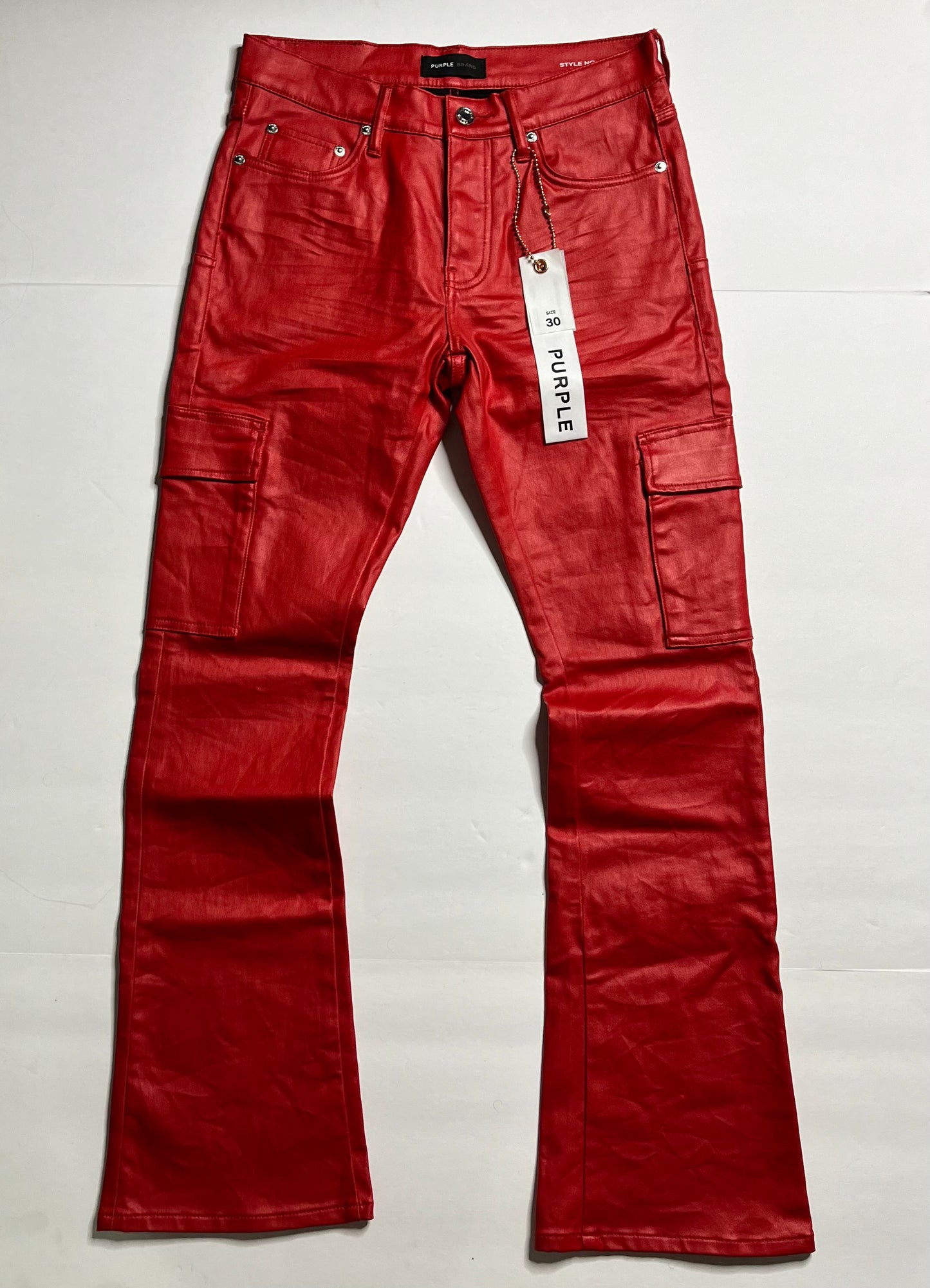 Purple Jean Red Leather Flare Pants