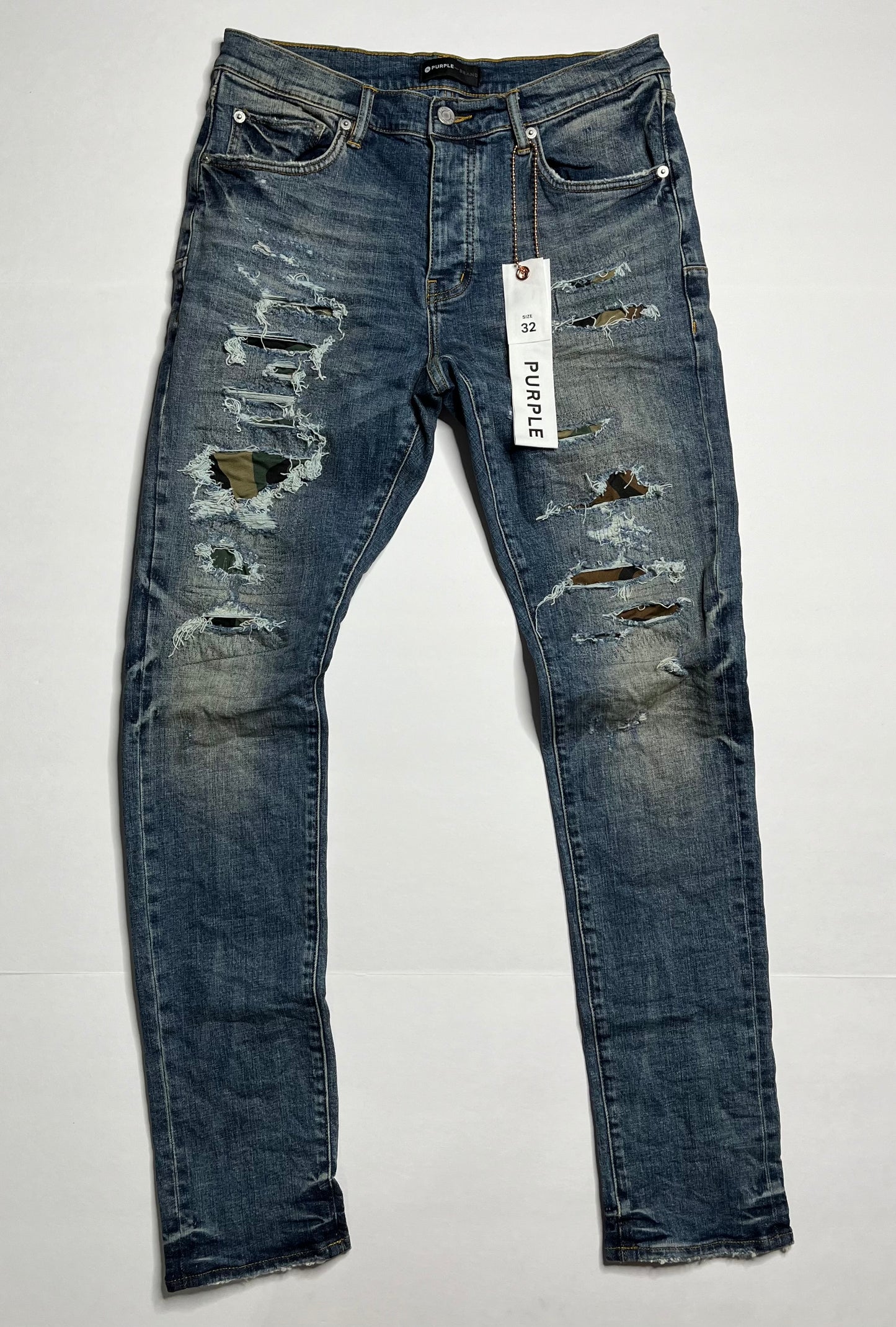 Streetwear Purple Brand Jeans - Mid Indigo Camo Repair