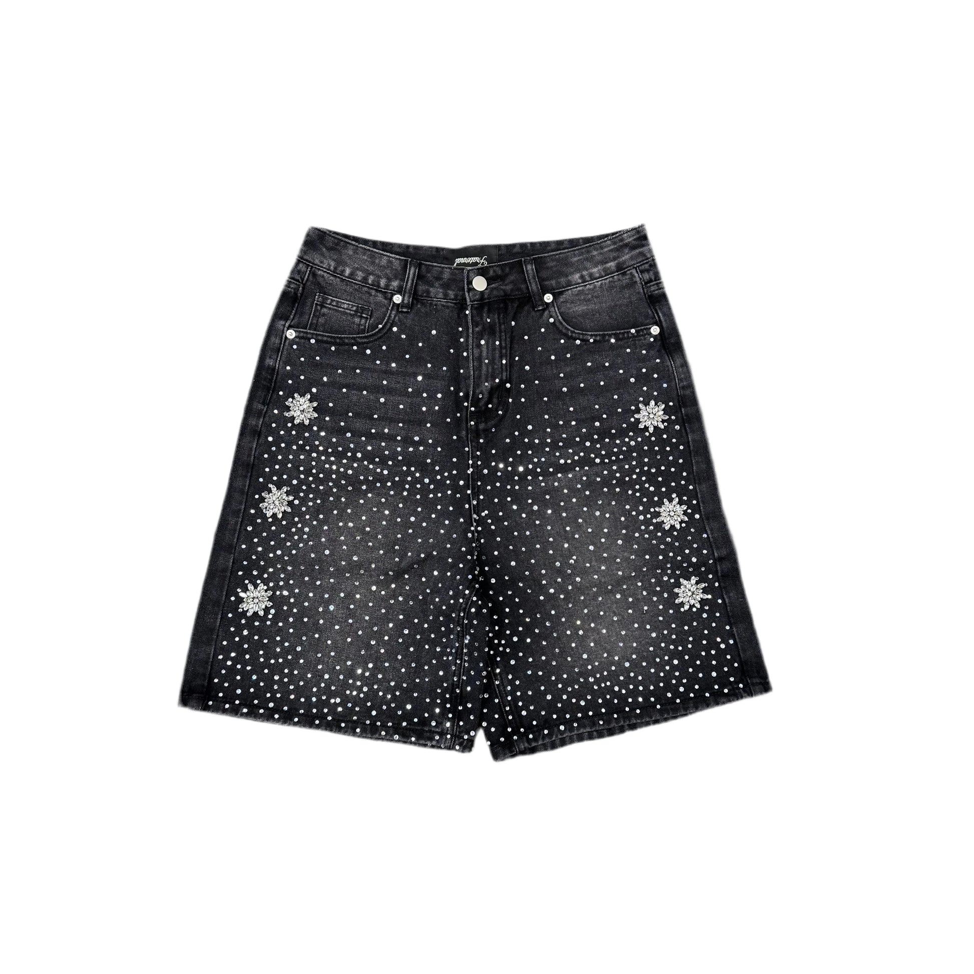 Fraternal Rhinestone Denim Shorts Black
