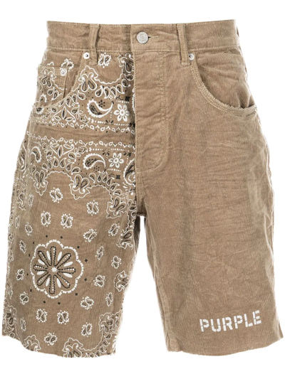 Purple Brand Pieced Bandana Corduroy Shorts In Beige