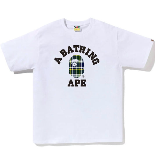 Bape College Plaid Tee White Green