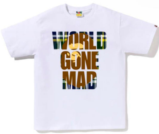 Bape World Gone Mad Plaid Tee White