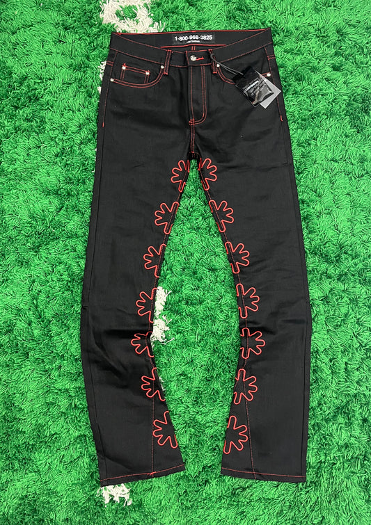 LostShdws Outline Sun Logo Denim Pant (Red)