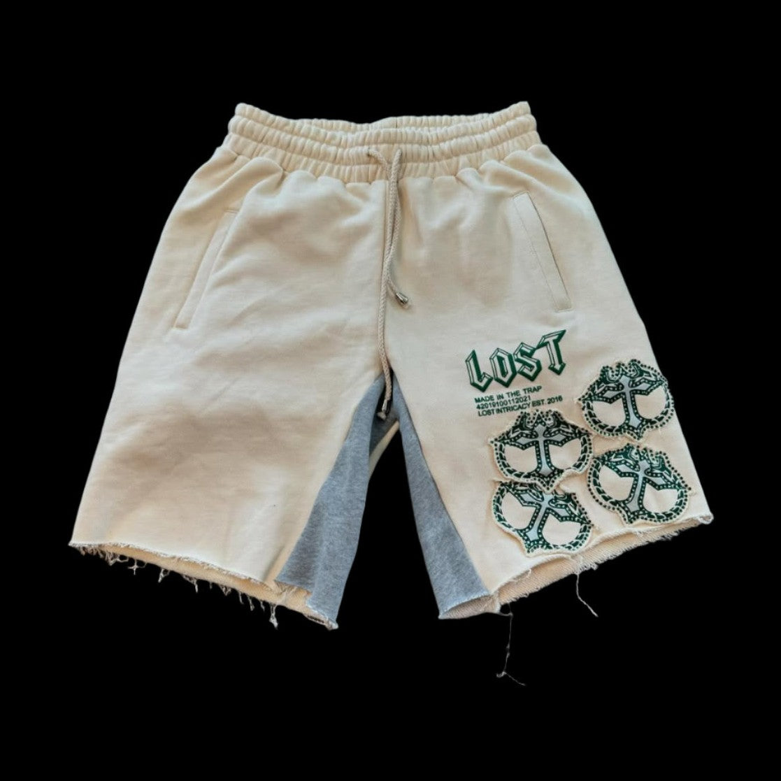 Lost Intricacy "Cream/Green" Cotton Shorts Lost Intricacy