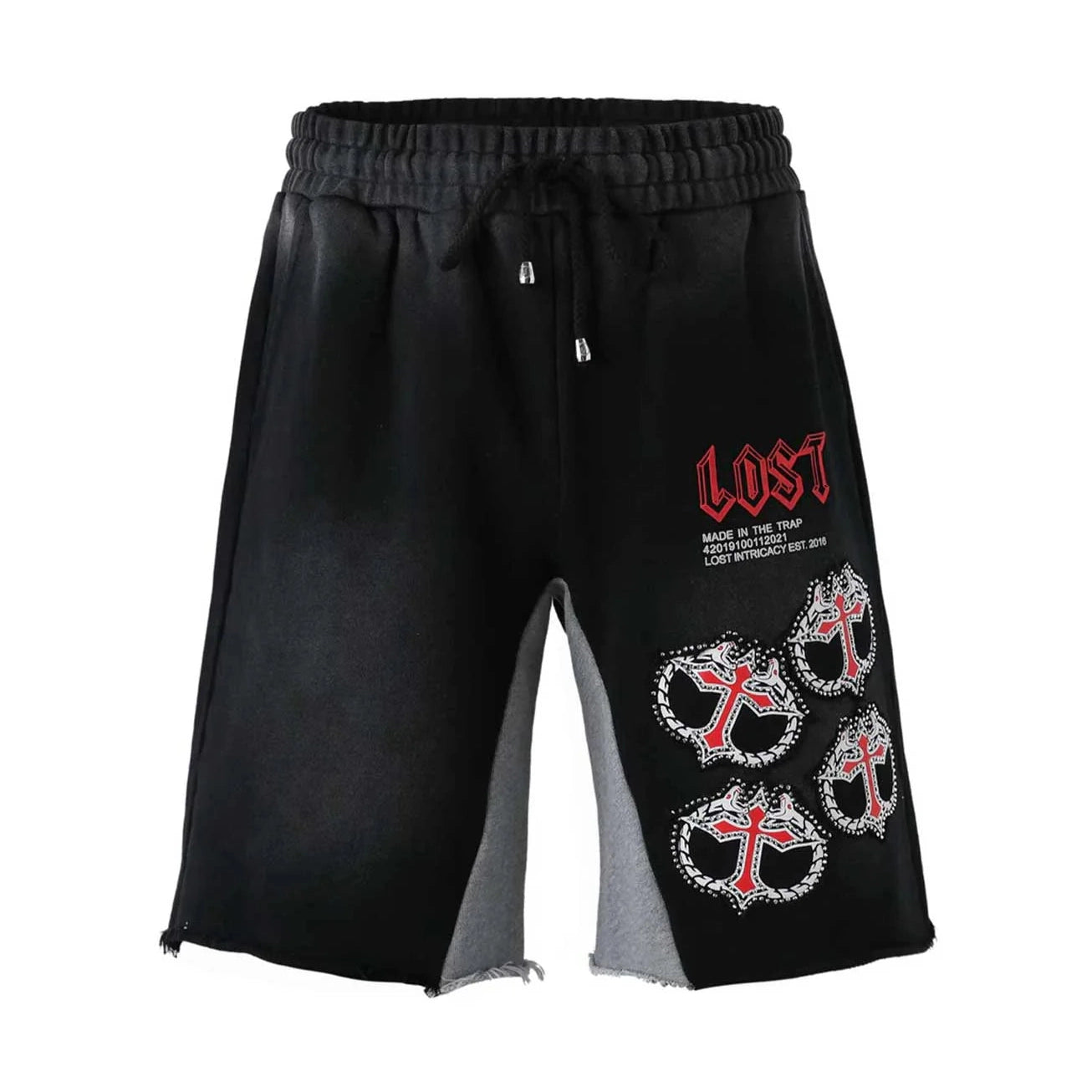 Lost Intricacy Rhinestone MITT Sweat Short Black/Red Lost Intricacy