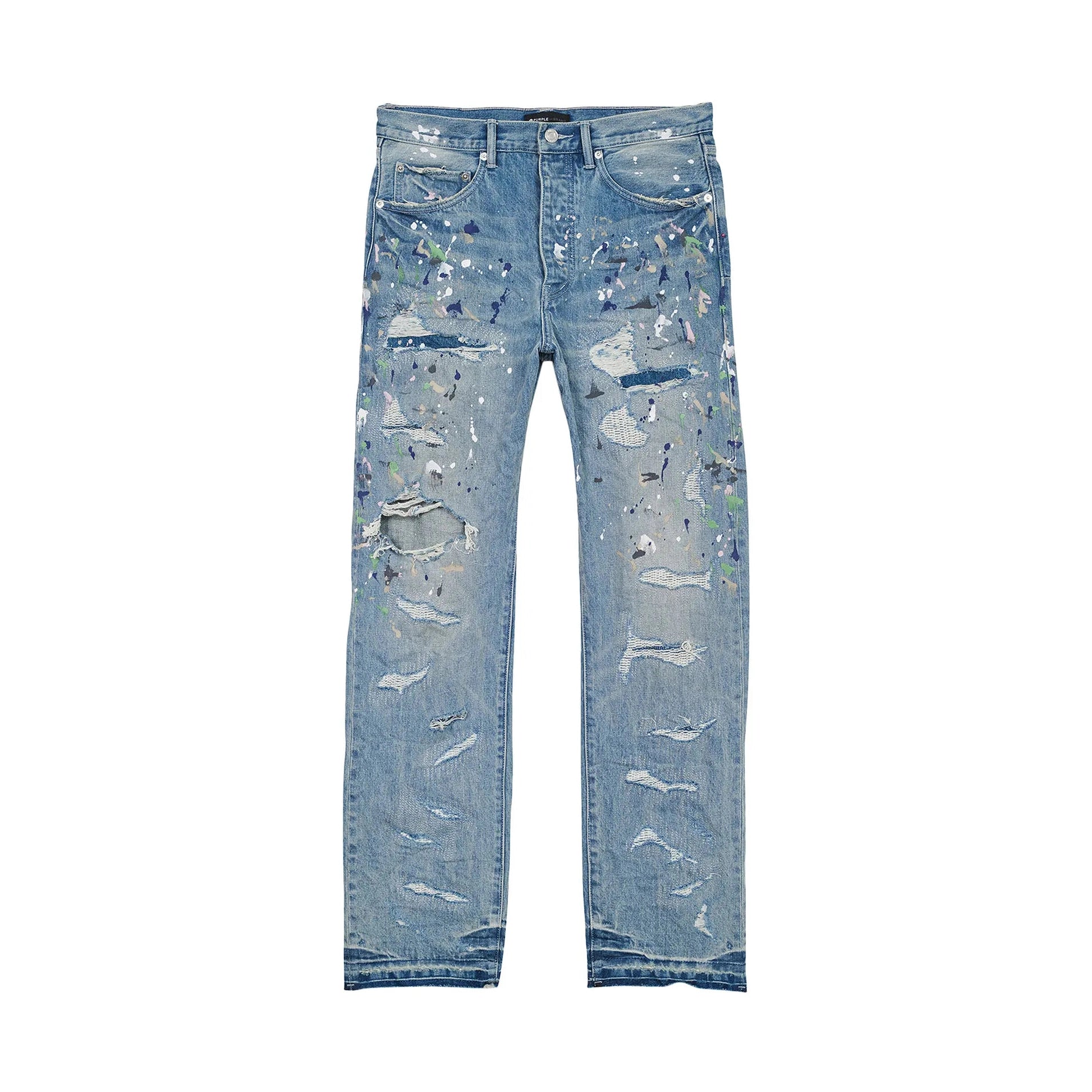 PURPLE BRAND Straight Leg Jeans 'Light Indigo/Heavy Repair Paint' Purple Brand