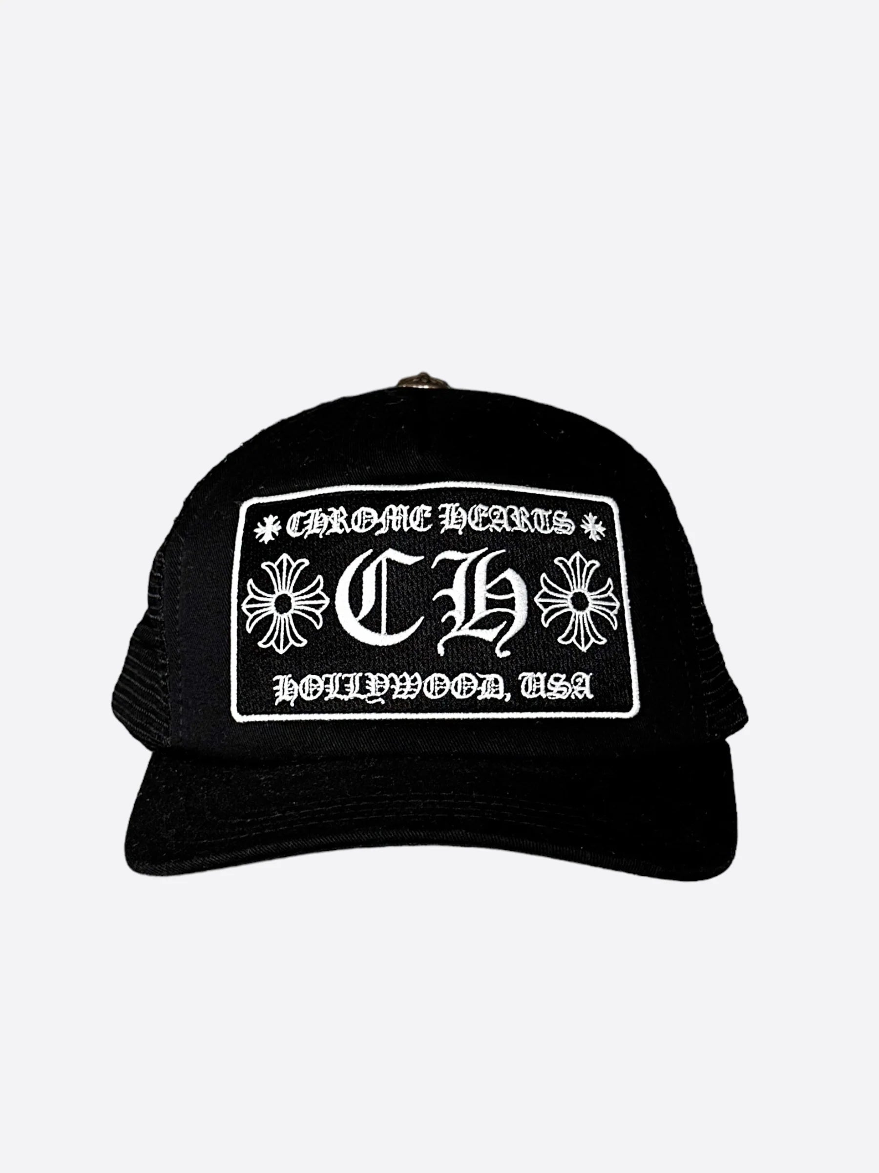 Chrome Hearts Black & White Hollywood Trucker Hat