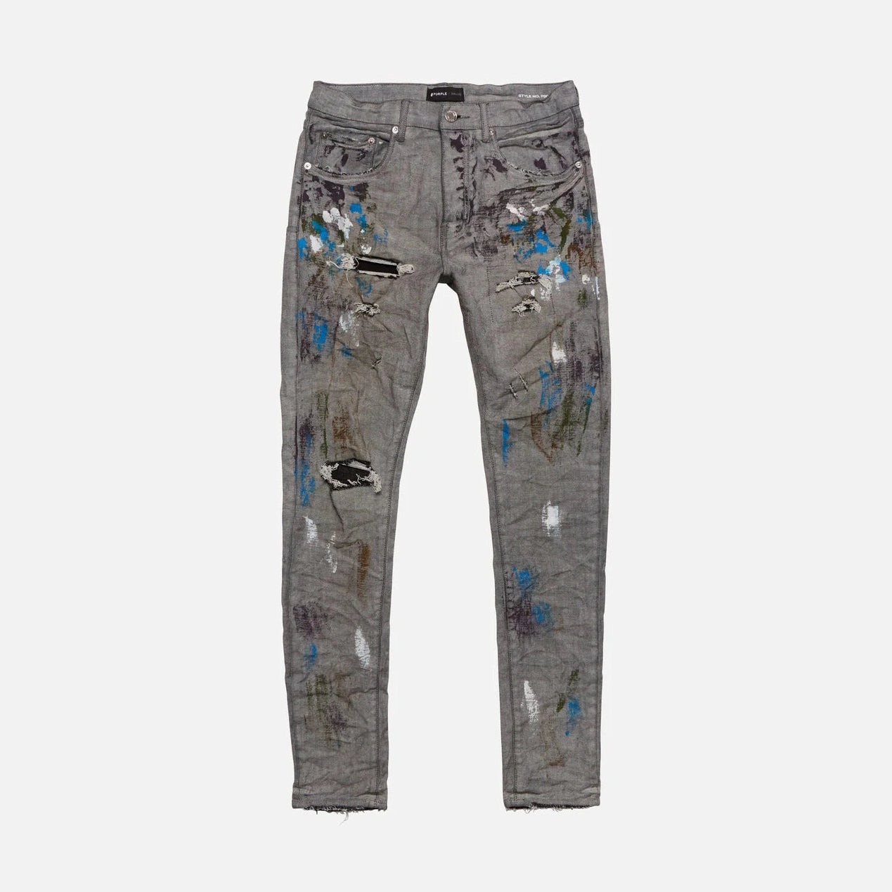Purple Brand Jeans P001 Low Rise Skinny Reverse Grey Dirty Repair P001-RGDR222 Purple Brand