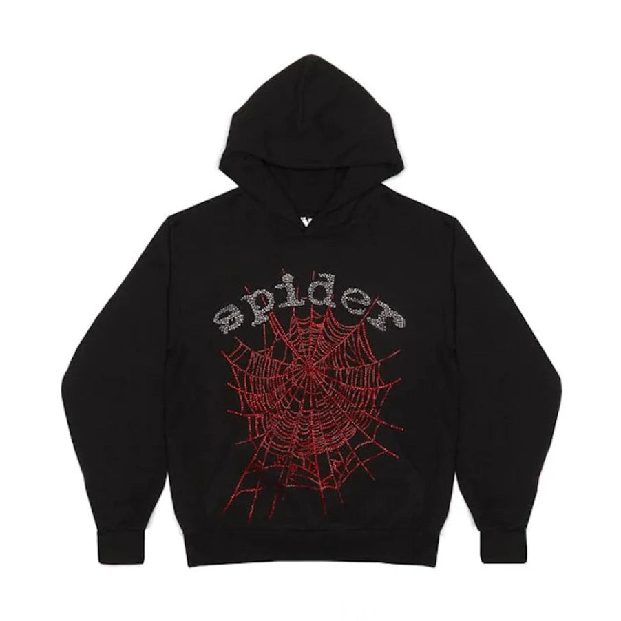 Spider Worldwide Black/Red Rhinestone Hoodie Sp5der